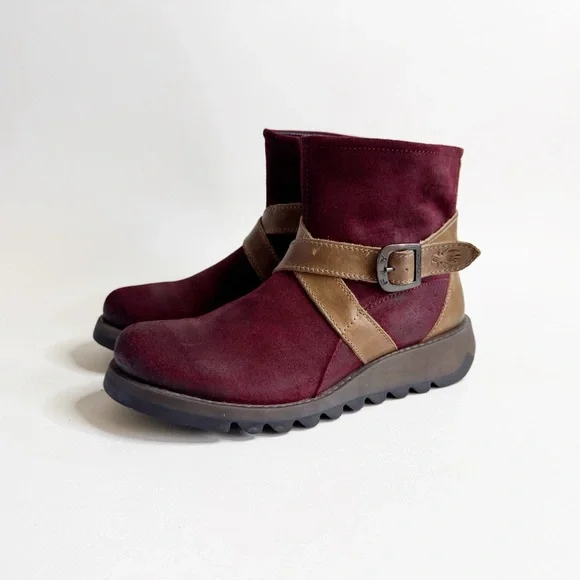 Fly London Sake Suede Wedge Ankle Boot Burgundy Brown Artsy Boho US 9 EU 39 - Picture 9 of 9